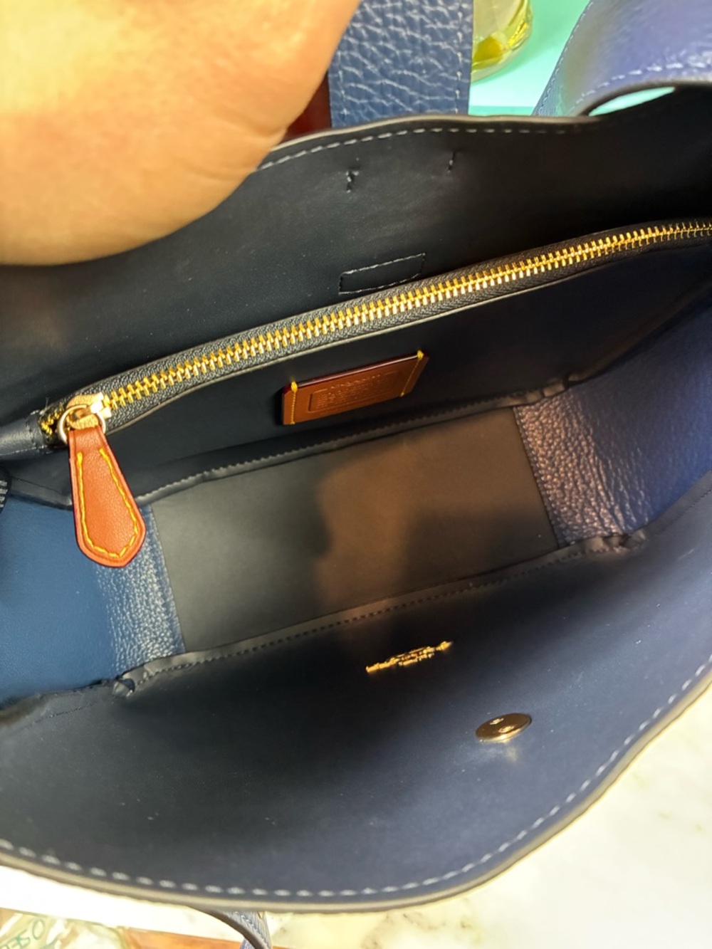 Coach CW002 Hadley Pebbled Leather Deep Blue Turnlock File Bag - NWT $325 Retail - Picture 7 of 9